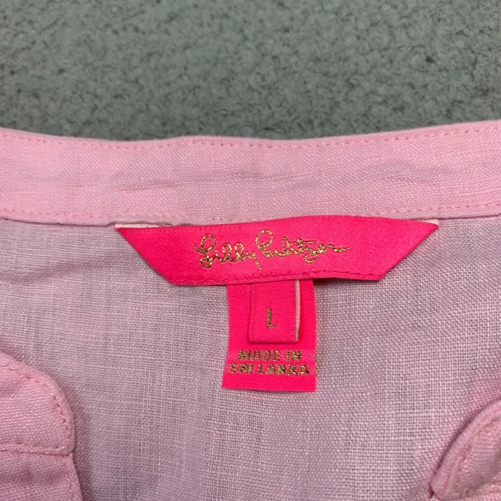 LILLY PULITZER Blouse Womens Large Top Linen Pink* - Picture 3 of 9